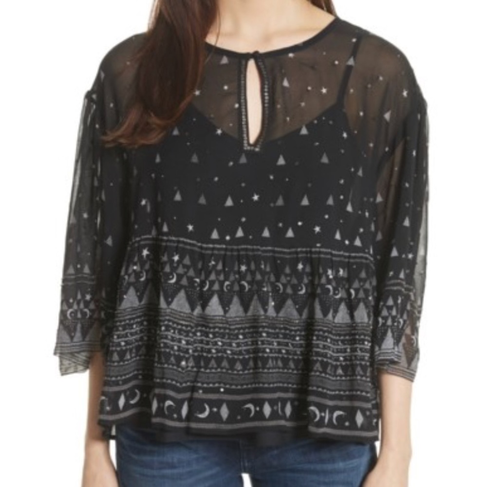 New Joie Black Verena Print Silk Blouse